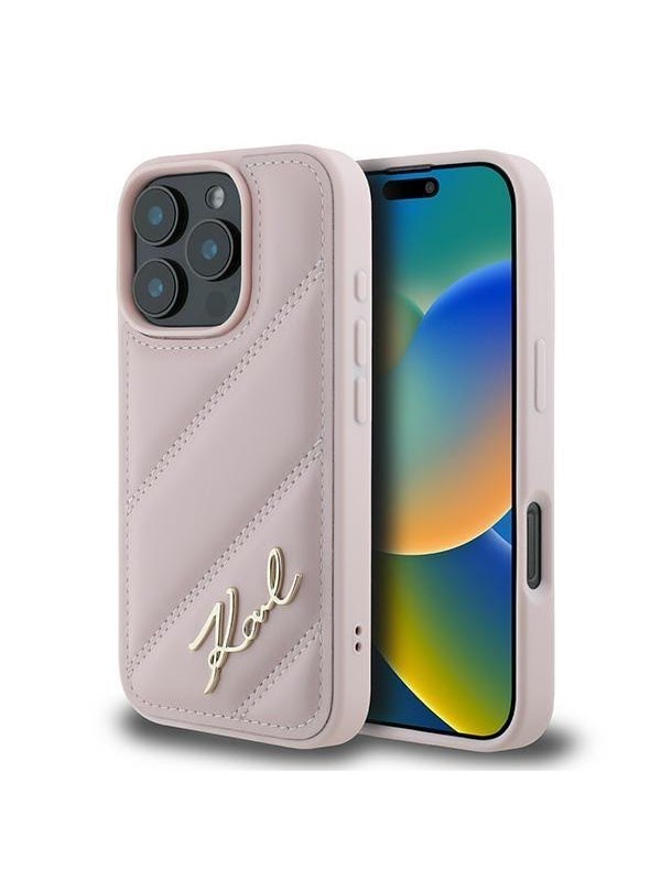 Hülle für Apple iPhone 16 Pro Max, Karl Lagerfeld, Diagonal Quilted Script, Rosa