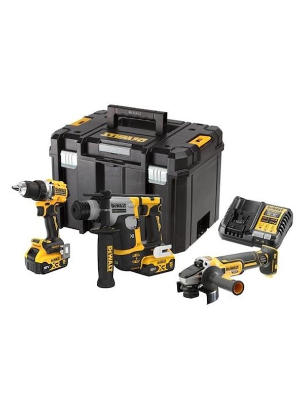 DEWALT DCK355P2T-QW Akku-Bohrschrauber Akku-Bohrhammer Akku-Winkelschleifer 18 V 5 Ah Li-Ion inkl Akku inkl 2 Akku inkl Ladegerät
