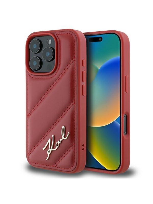 Hülle für Apple iPhone 16 Pro, Karl Lagerfeld, Diagonal Quilted Script, Rosa