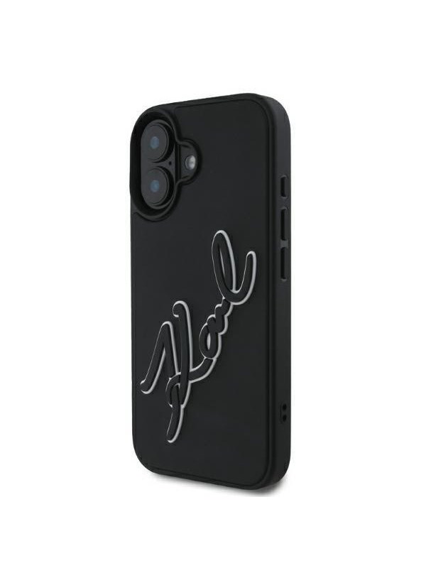 Hülle für Apple iPhone 16, Karl Lagerfeld, 3D Rubber Signature, Schwarz