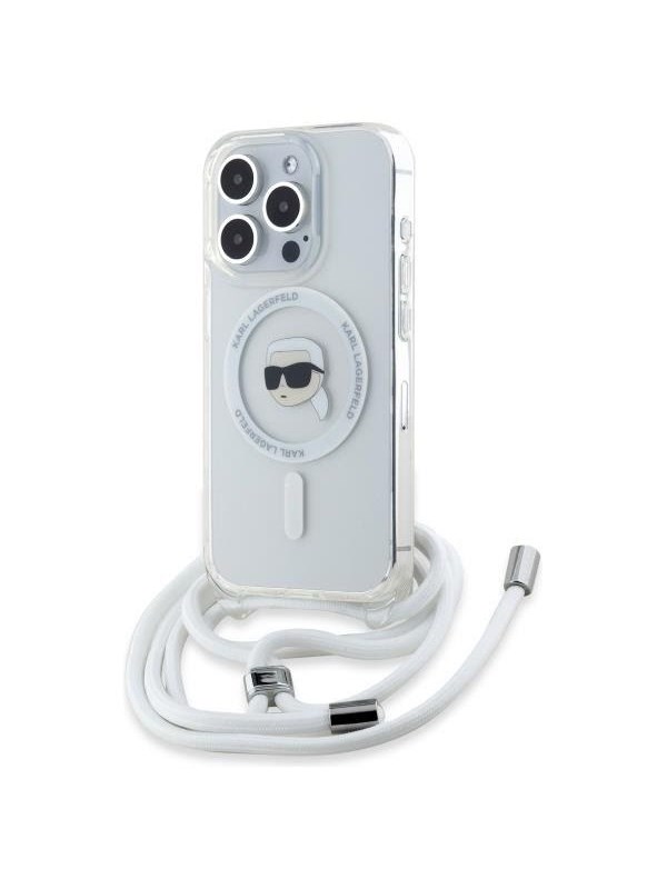 MagSafe Hülle für Apple iPhone 16 Pro, Karl Lagerfeld, IML Crossbody Karl's Head, Transparent