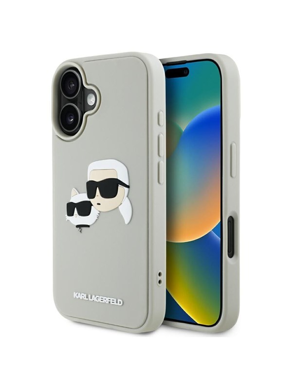 Hülle für Apple iPhone 16, Karl Lagerfeld, 3D Rubber Karl & Choupette, Beige