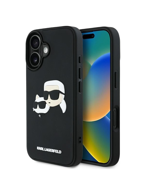 Hülle für Apple iPhone 16, Karl Lagerfeld, 3D Rubber Karl & Choupette, Schwarz
