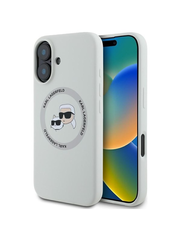 MagSafe Hülle für Apple iPhone 16, Karl Lagerfeld, Silikon Karl & Choupette's Köpfe, Beige