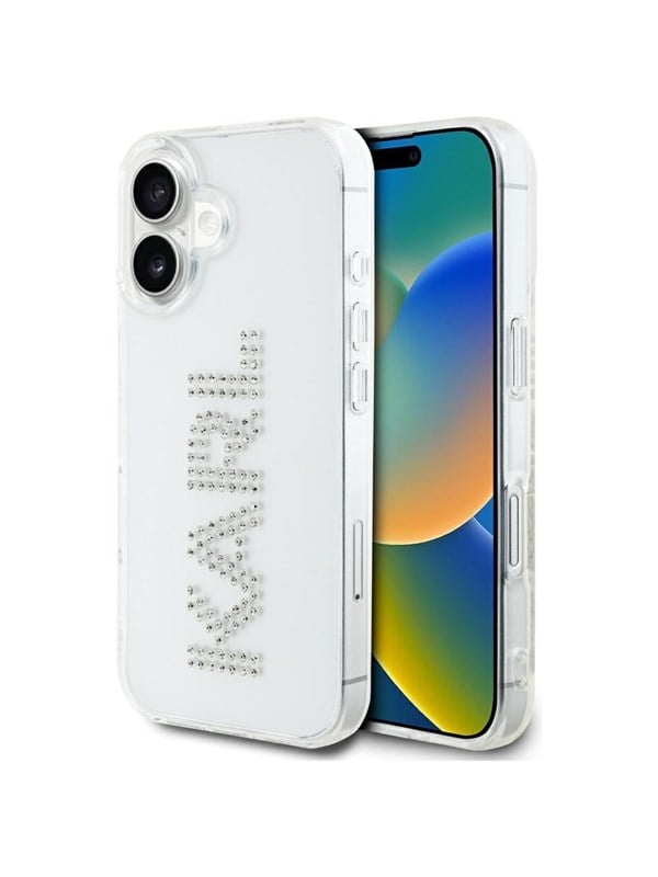 Hülle für Apple iPhone 16, Karl Lagerfeld, IML Rhinestones Transparent Logo, Transparent