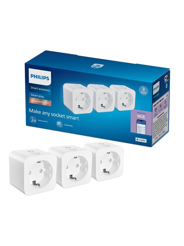 Intelligente Steckdose Philips Matter Typ F Wi-Fi Sprachsteuerung und Verbrauch