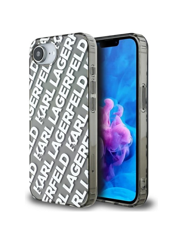 Hülle für Apple iPhone 17e / 16e, Karl Lagerfeld, IML Luxury Silver Fullover Logo, Silbern