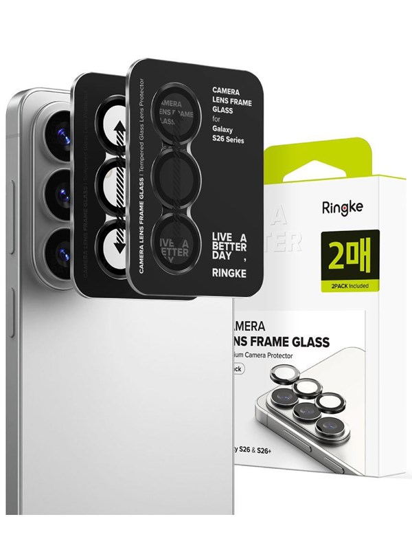 Schutzfolie Ringke für die Rückkamera des Samsung Galaxy S26 Plus S947 / S26, gehärtetes Glas, Set mit 2 Stück, Schwarz