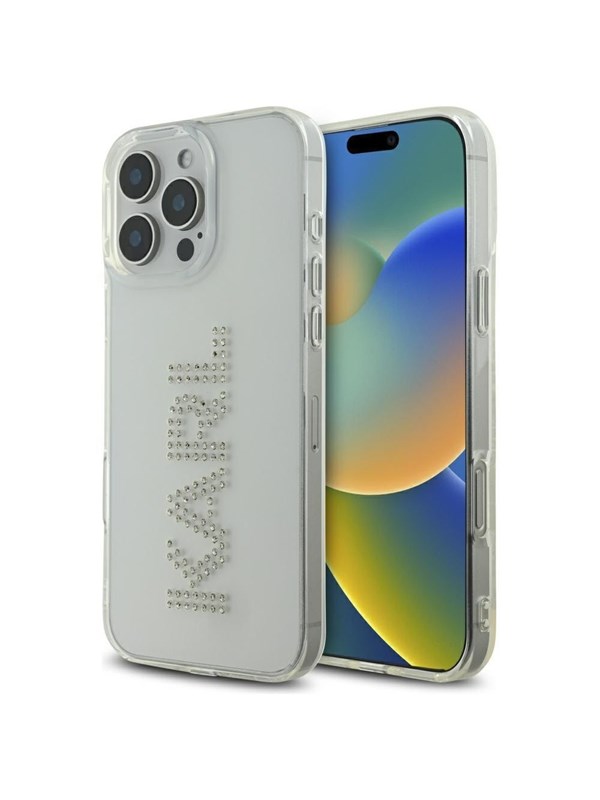 Hülle für Apple iPhone 16 Pro, Karl Lagerfeld, IML Rhinestones Transparent Logo, Transparent