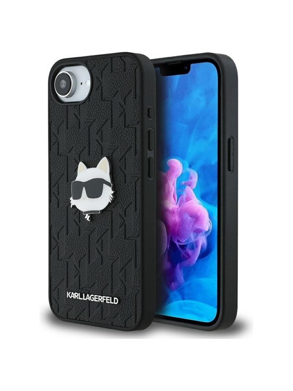 Hülle für Apple iPhone 17e / 16e, Karl Lagerfeld, Monogram Choupette's Head, Schwarz