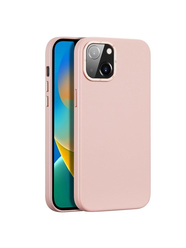 Dux Ducis Grit Leather Case for iPhone 14 Plus Elegant Faux Leather Case MagSafe Compatible Pink