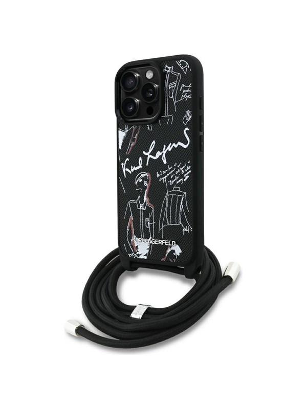 Karl Lagerfeld Crossbody Grained Pattern & Logo Case for iPhone 16 Pro Max - Black