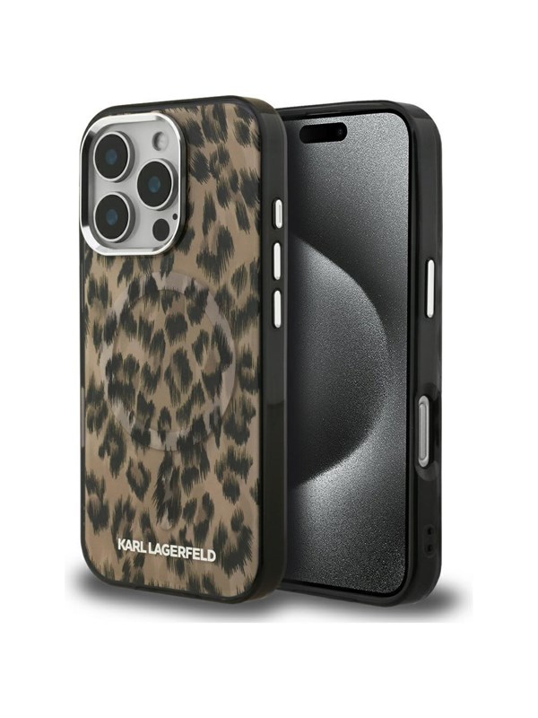 MagSafe Hülle für Apple iPhone 16 Pro Max, Karl Lagerfeld, IML Leopard Muster, Braun
