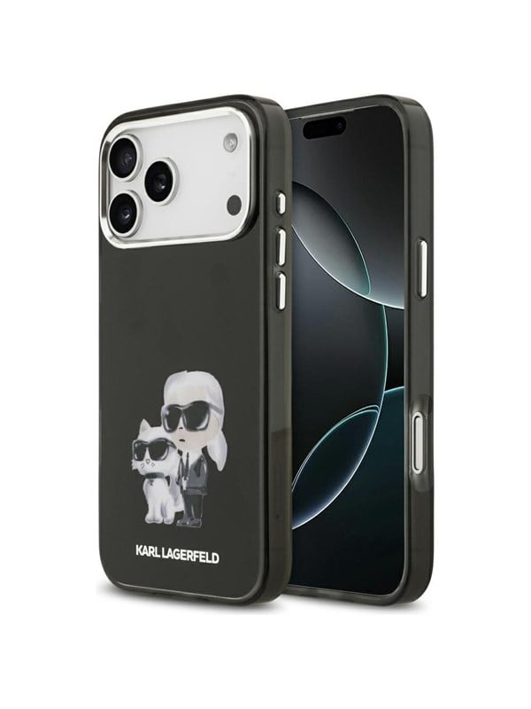 MagSafe Hülle für Apple iPhone 17 Pro, Karl Lagerfeld, IML Aquarelle Logo Karl & Choupette, Schwarz.