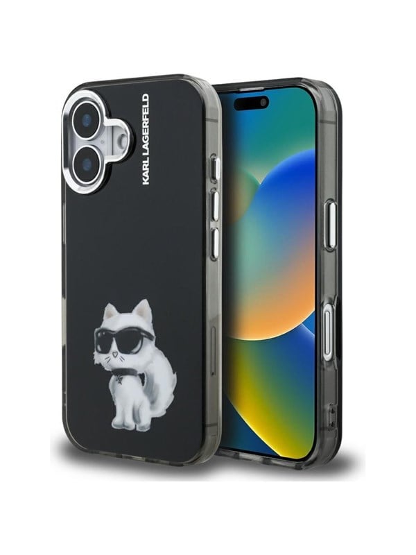 Karl Lagerfeld IML Aquarelle Choupette  Logo iPhone 16 Case - Black