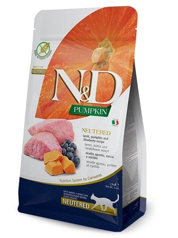 Farmina N&D Pumpkin Cat Lamm und Blaubeere kastriert Adult - Trockenfutter für Katzen - 1.5 kg