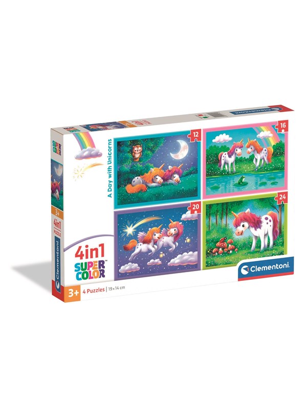 Puzzle 4 in 1 Clementoni A Day With Unicorns 12, 16, 20 und 24 Teile