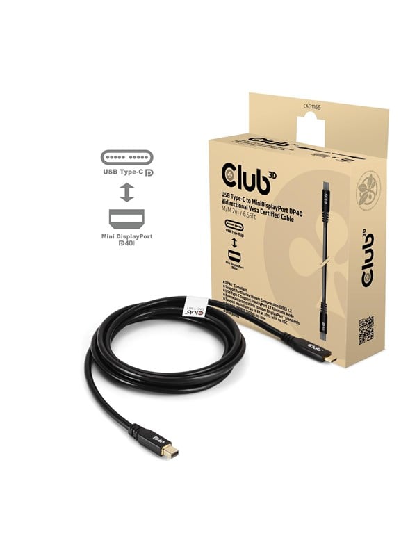 Club 3D - video adapter cable - 24 pin USB-C to Mini DisplayPort - 2 m