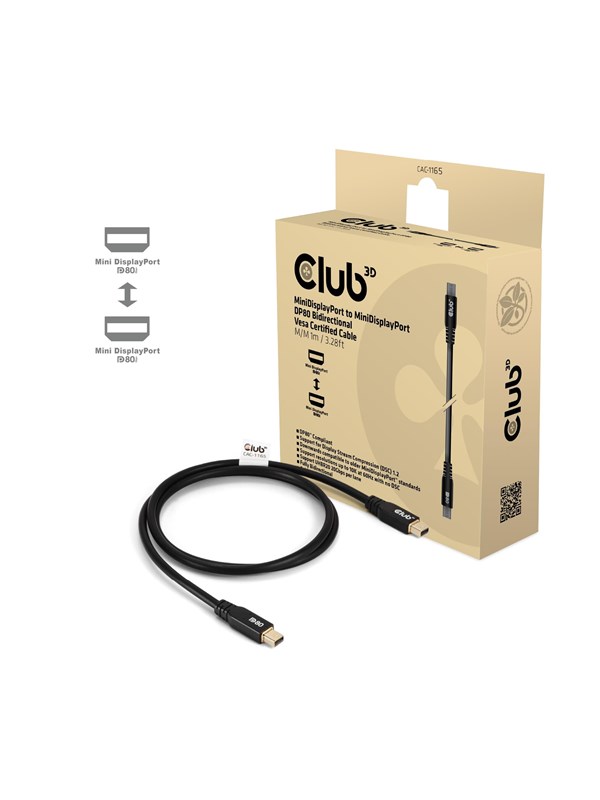 CLUB3D MINIDISPLAYPORT TO MINIDISPLAYPORT DP80BIDIRECTIONAL VESA CERTIFIED CABLE 1M/3.28 FT - Kabel