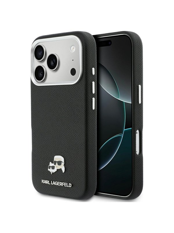 Karl Lagerfeld Karl & Choupette Head Pins Saffiano MagSafe Case for iPhone 17 Pro Max - Black