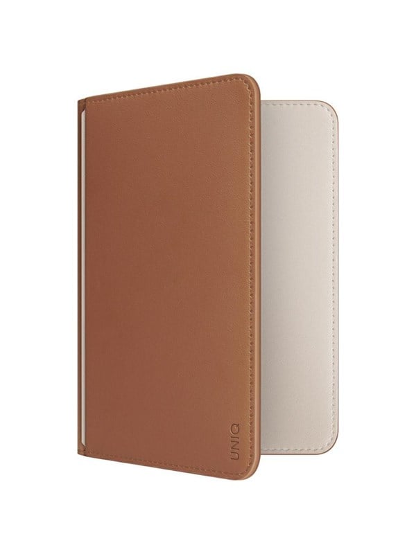 UNIQ Belmont Passport Case with Apple Find My RFID Lock Caramel Beige