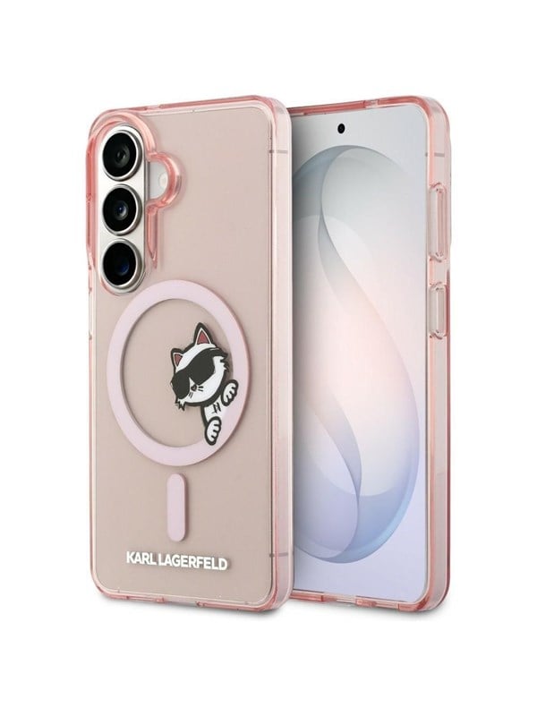 MagSafe Hülle für Samsung Galaxy S26 S942, Karl Lagerfeld, IML Choupette Peekaboo Logo, Rosa