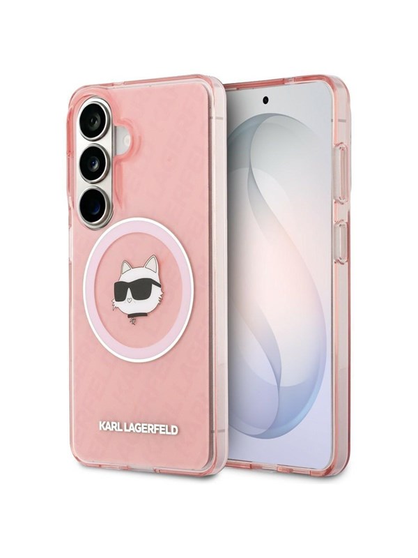 MagSafe Hülle für Samsung Galaxy S26 Plus S947, Karl Lagerfeld, IML Choupette Head on KL Repeated Logo, Rosa