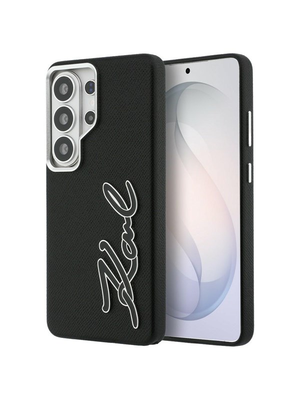 Karl Lagerfeld Grained Signature Metal Resin Logo Case for Samsung Galaxy S26 Ultra - Black