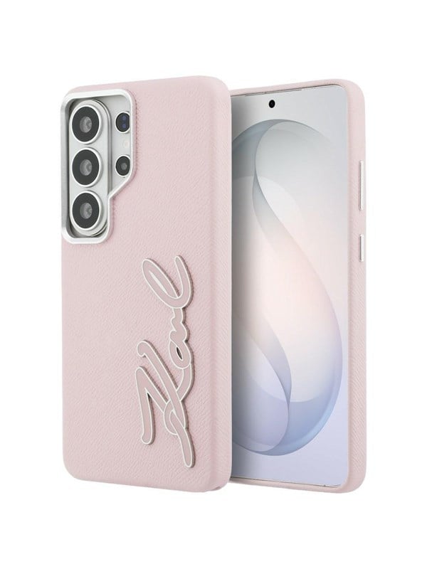Karl Lagerfeld Grained Signature Metal Resin Logo Case for Samsung Galaxy S26 Ultra - Pink