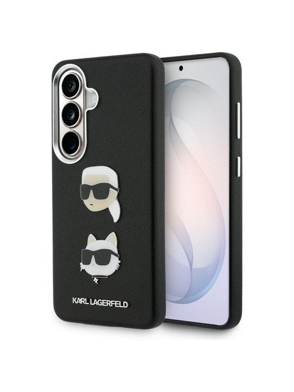 Hülle für Samsung Galaxy S26 S942, Karl Lagerfeld, Saffiano Karl & Choupette's Head Pin, Schwarz