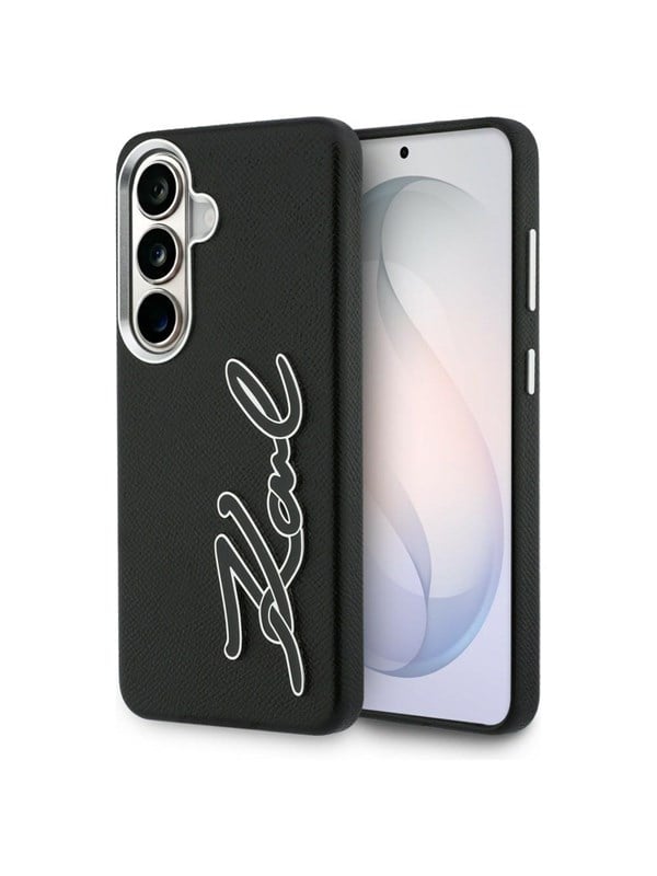Karl Lagerfeld Grained Signature Metal Resin Logo Case for Samsung Galaxy S26 - Black