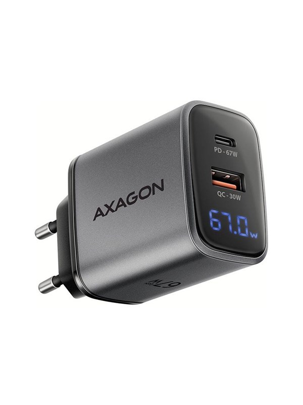 Ladegerät Axagon ACU-PQ67D 67W USB-C und USB-A GaN Schwarz/Grau