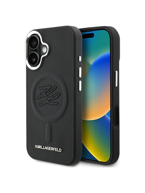 Karl Lagerfeld Initial  Metal Logo MagSafe Case for iPhone 16 - Black