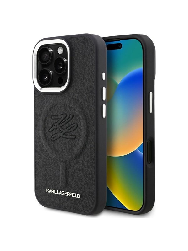 Karl Lagerfeld Initial  Metal Logo MagSafe Case for iPhone 16 Pro - Black
