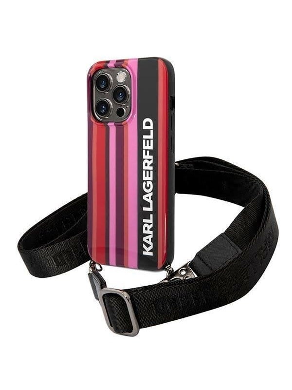 Hülle für Apple iPhone 14 Pro, Karl Lagerfeld, Color Stripes with Strap, Rosa