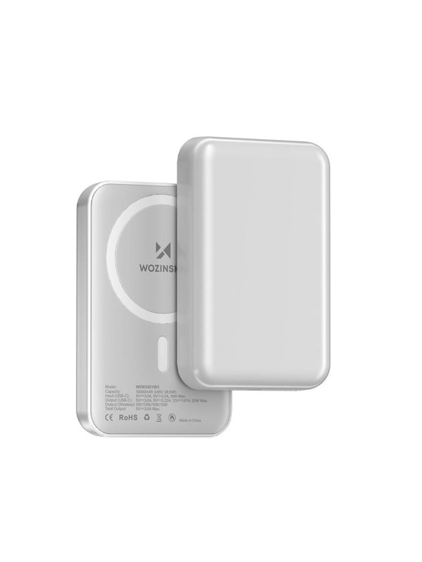 Externer Wireless Akku WZK WRW349YWS, 10000mAh, 20W, PD + FQI, 1 x QI - 1 x USB-C, Weiß