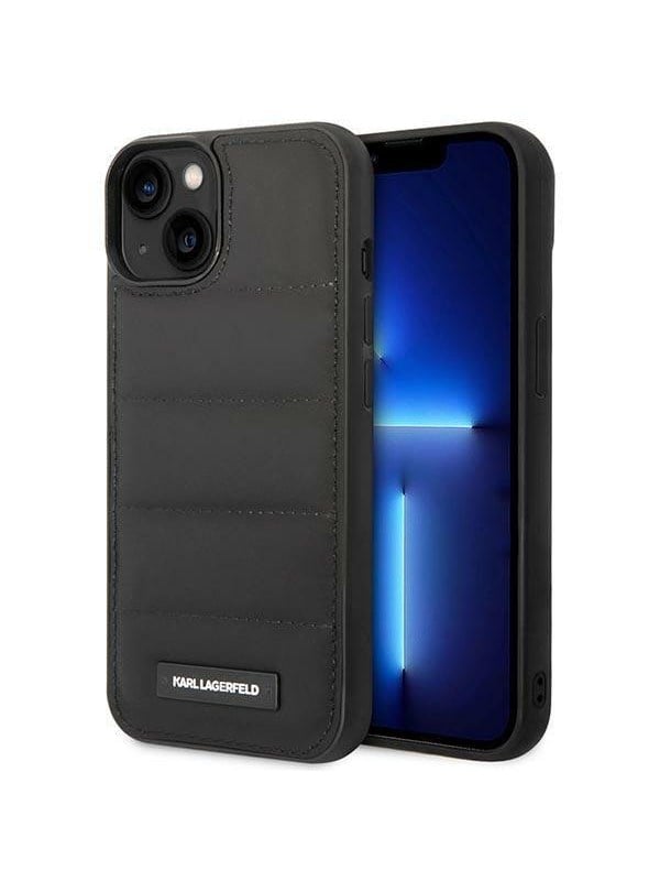 Hülle für Apple iPhone 14 Plus, Karl Lagerfeld, Quilted Puffy Metal Logo, Schwarz