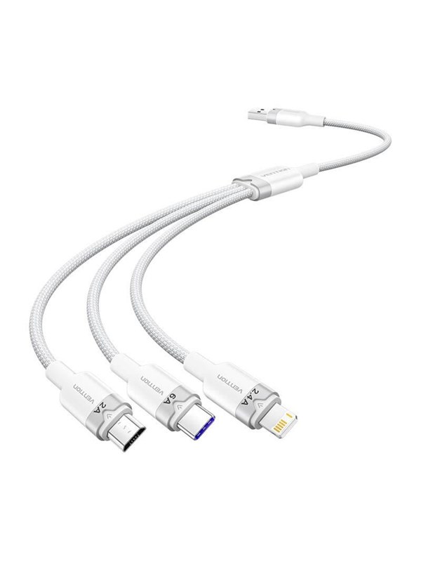 Vention CTRWG 2.0 3-in-1 USB-Kabel, 1,5 m, weiß, 6 A, PVC-Baumwolle, Lightning, USB-C, MicroUSB