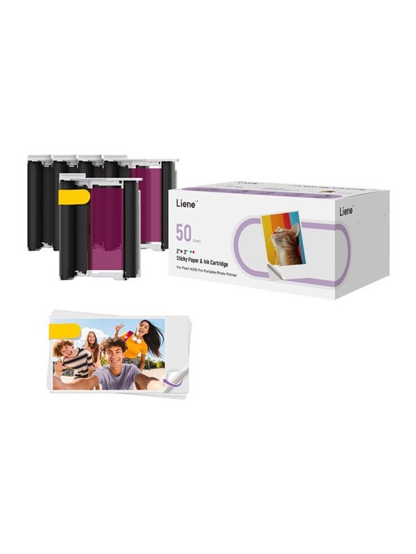 Image of Liene 2x3" Fotopapier, 50 Blatt + 5 Tintenpatronen