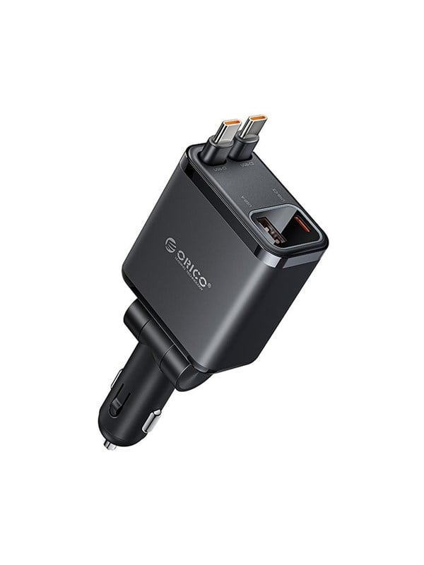 ORICO Twin Reach 45W USB-A  USB-C Car Charger with Two Retractable USB-C Cables - Black