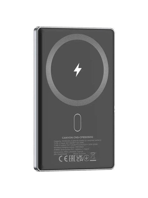 Canyon OnPower 505 MagSafe Powerbank 5000mAh Grau - 5000 mAh