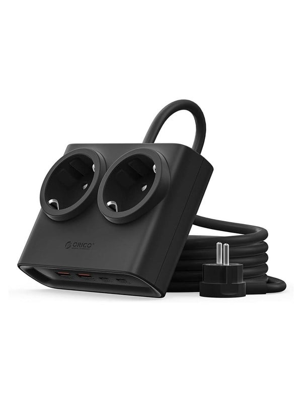 Orico-Verlängerungskabel PDC25, 2 x Schuko - 2 x USB-A - 2 x USB-C, Schwarz