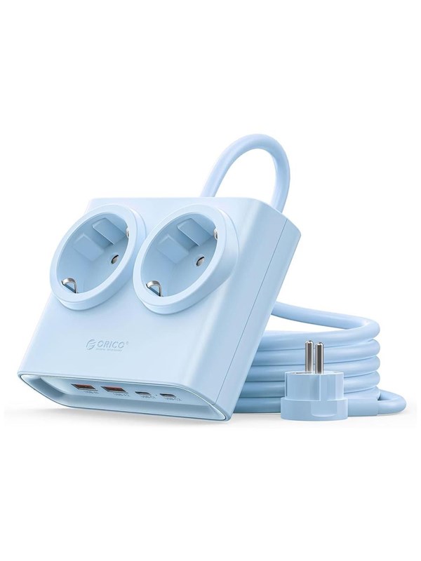 Steckdosenleiste Orico PDC25 6 Steckplätze USB-A USB-C 25W GaN kompakt blau