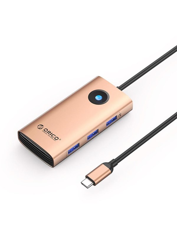 ORICO PW11 6in1 USB-C Docking Station 3x USB-A 30 1x USB-C 30 1x USB-C PD 100W 1x HDMI 4K 30Hz - Rose Gold USB-Hubs - USB 30 - 6