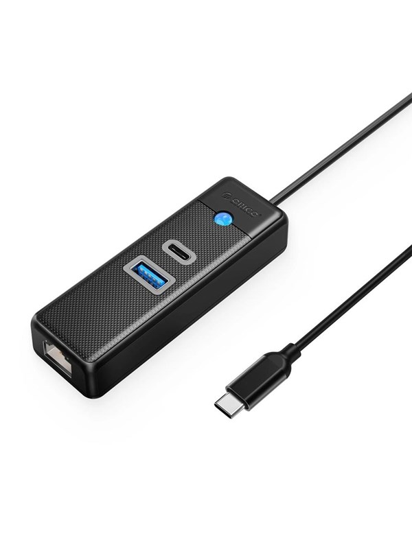 ORICO PW3UR25-C3 3-port USB Hub 1x USB-A 30 1x USB-C 30 1x RJ45 25G Ethernet 015 m - Black USB-Hubs - USB 30 - Schwarz