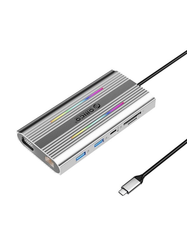 ORICO XDR 12in1 RGB USB-C Docking Station USB-A USB-C PD 100W 2x HDMI 4K 60Hz VGA RJ45 Gigabit SD and microSD Card Reader - Gray USB-Hubs - 12 - Grau