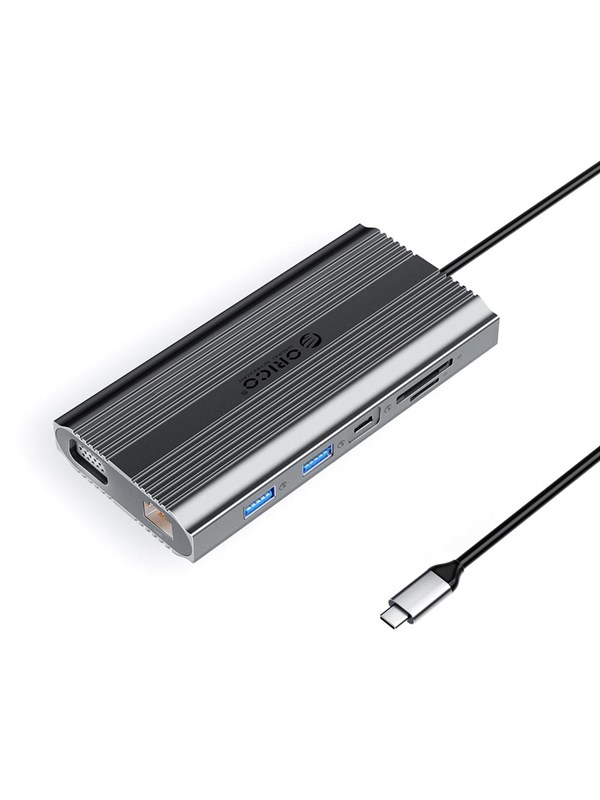 ORICO XDR 12in1 USB-C Docking Station USB-A USB-C HDMI 4K VGA RJ45 Gigabit PD 100W SD and microSD Card Reader - Gray USB-Hubs - USB 31 - 12 - Grau