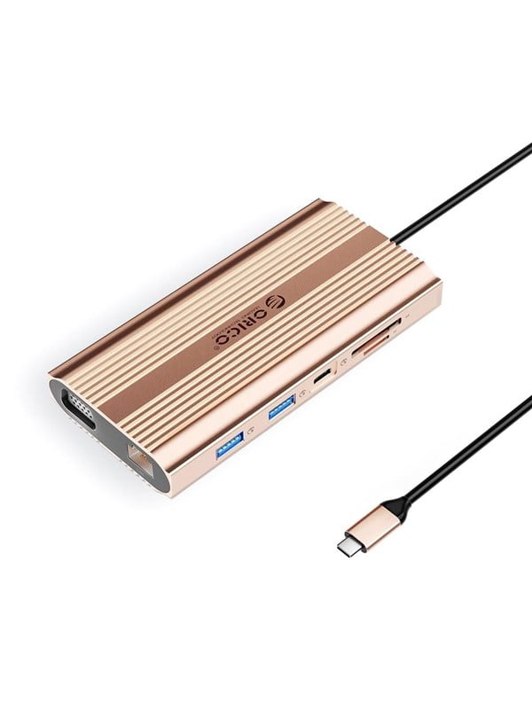 ORICO XDR 12-in-1 USB-C Docking Station USB-A USB-C HDMI 4K VGA RJ45 Gigabit PD 100W SD and microSD Card Reader - Rose Gold USB-Hubs - USB 31 - 12
