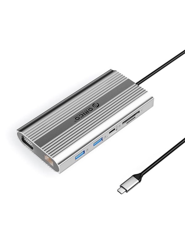 ORICO XDR 12in1 USB-C Docking Station USB-A USB-C HDMI 4K VGA RJ45 Gigabit PD 100W SD and microSD Card Reader - Silver USB-Hubs - USB 31 - 12 - Grau