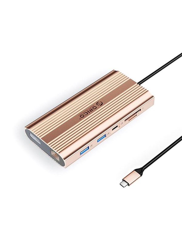 ORICO XDR 12in1 USB-C Docking Station USB-A USB-C 2x HDMI 4K 60Hz DisplayPort 4K 60Hz RJ45 Gigabit PD 100W SD and microSD Card Reader - Rose Gold USB-Hubs - USB 31 - 12